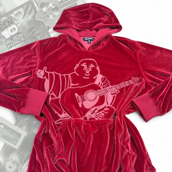 True Religion Tops - True Religion Red Graphic Soft Juicy Couture type velour Pullover Hoodie
